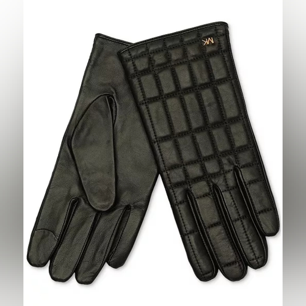 Michael Kors MK Black Leather Quilted Touch Tip Technology Gloves, NWOT